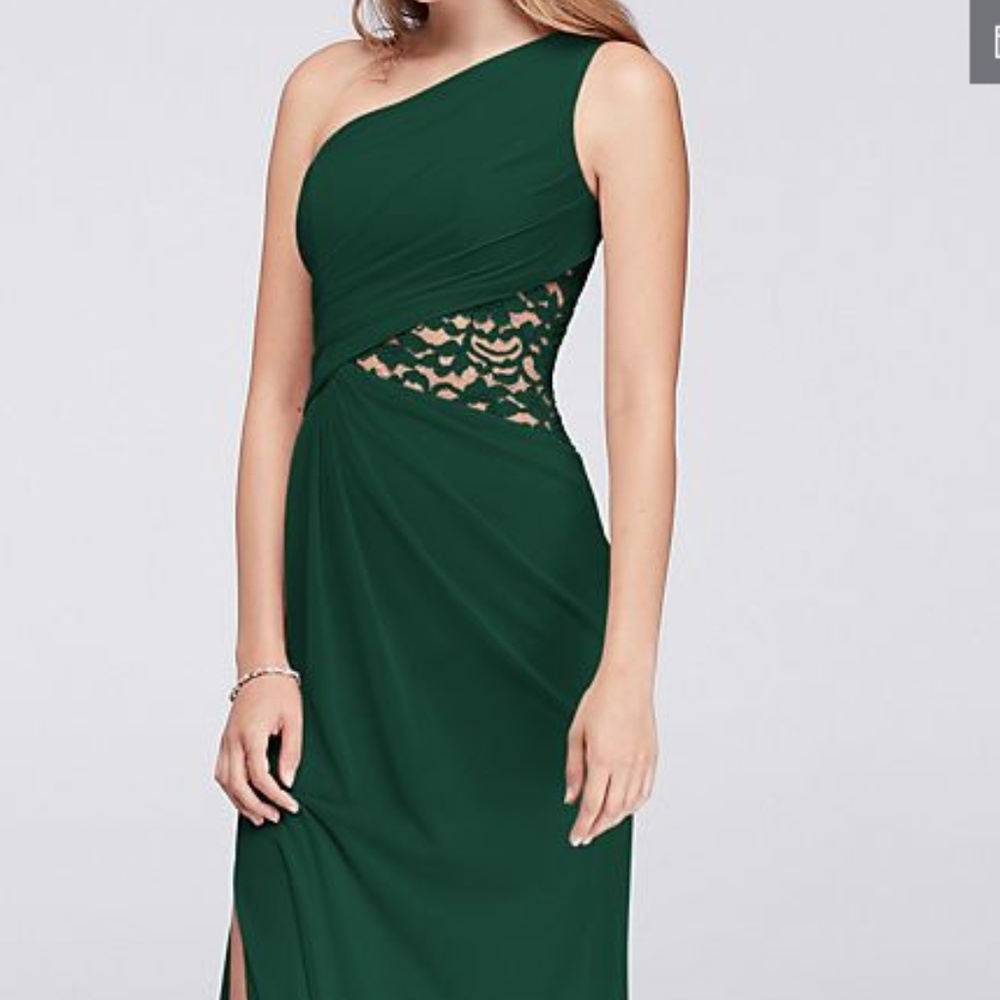 One-Shoulder Mesh Dress with Lace Inset